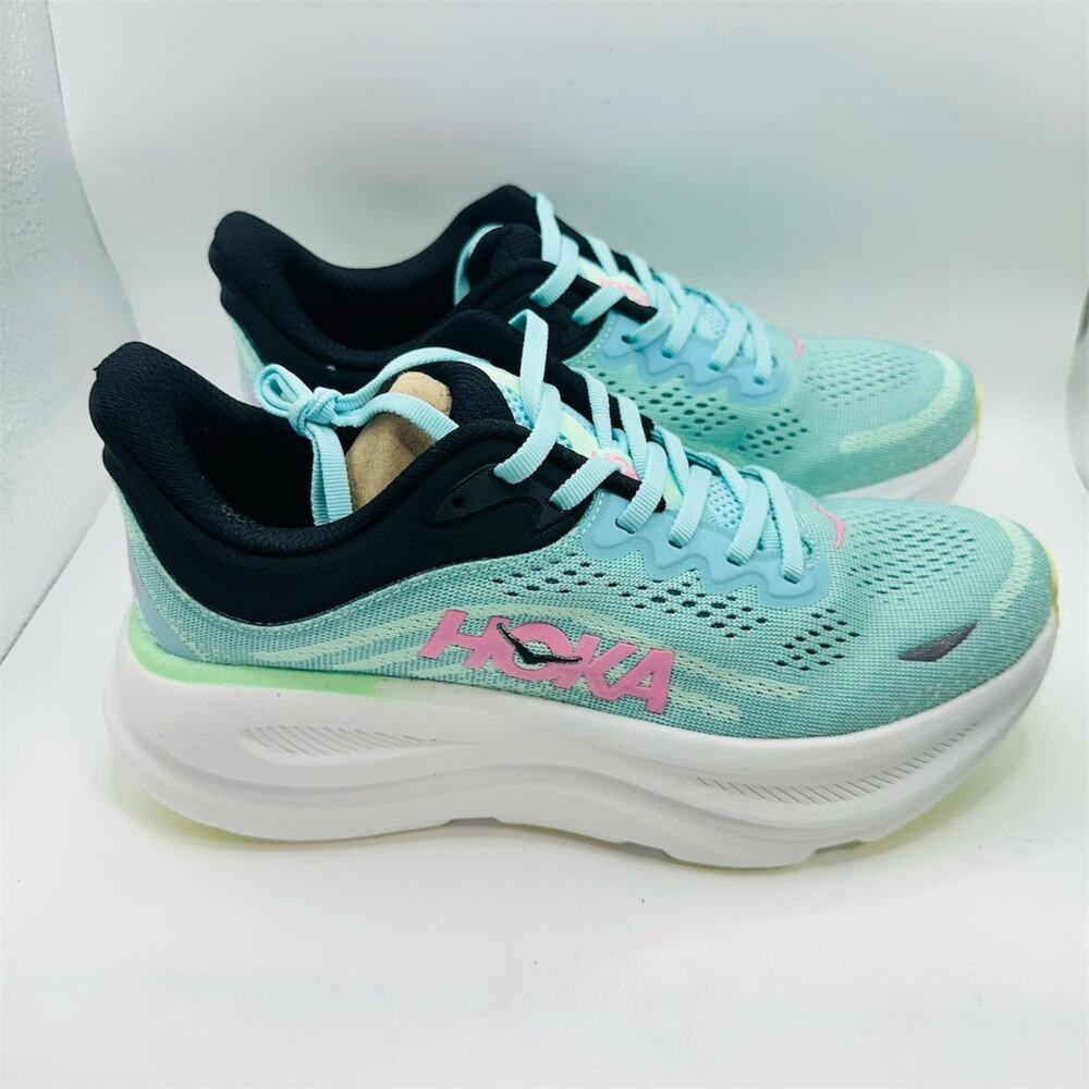 HOKA Bondi 9 Women's Running Shoes Sea Glass Green Pink Logo Size 8B - Picture 2 of 9